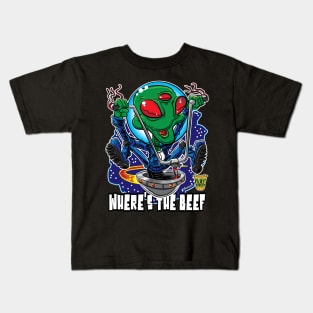 Where's the Beef Alien Burger UFO with handlebars Kids T-Shirt